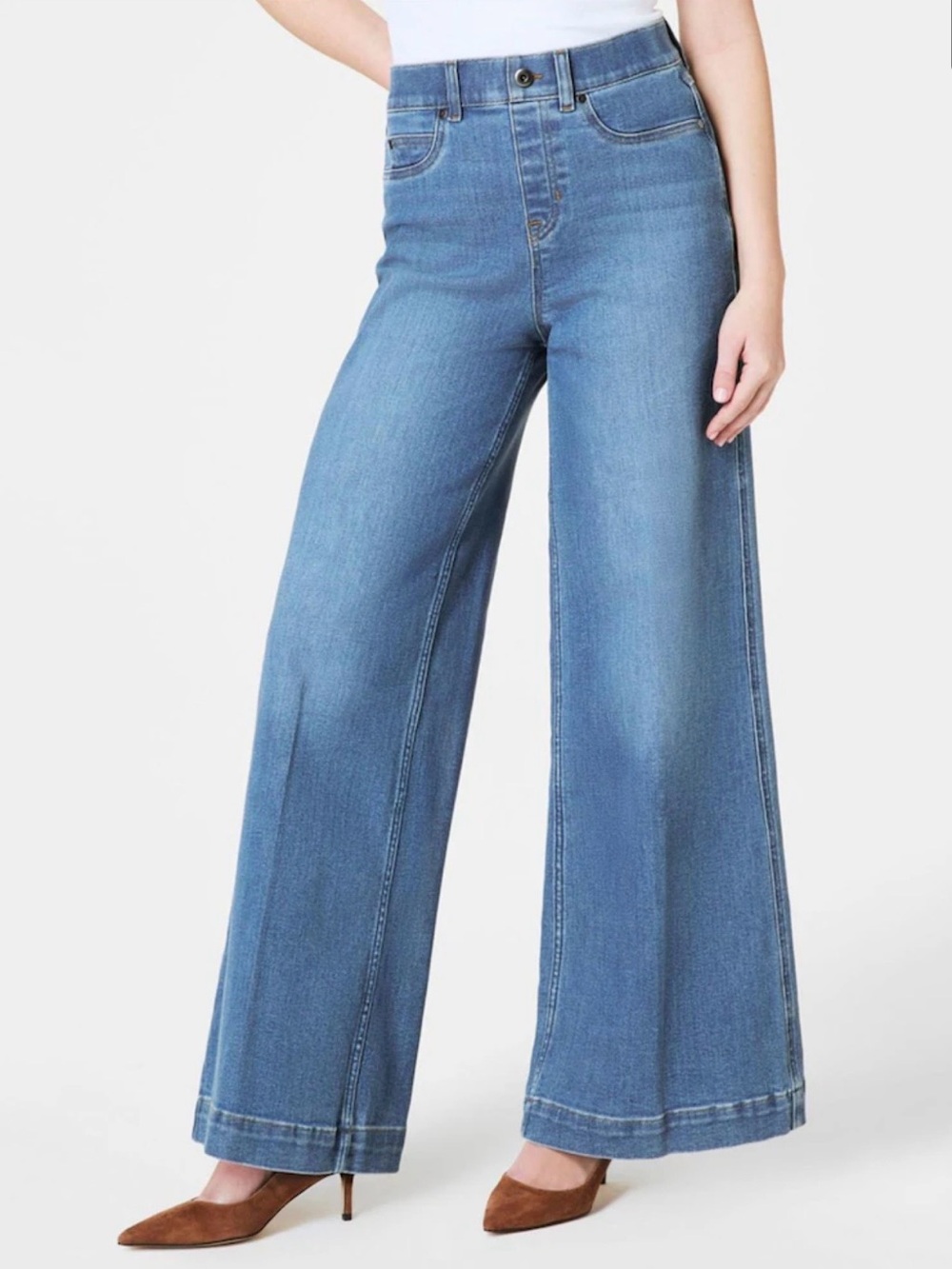 SPANX Medium Wash Wide-Leg High-Rise Jeans
